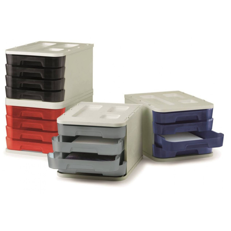 MODULO APILABLE PLASTICO 4 CAJONES 28,5X37,5X23CM GR/RJ FAIBO 1000-03