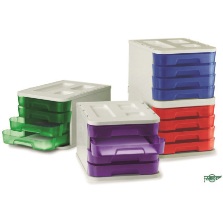 MODULO APILABLE PLASTICO 4 CAJONES TRANSPARENTE 28,5X37,5X23CM GR/RJ FAIBO 1000-53