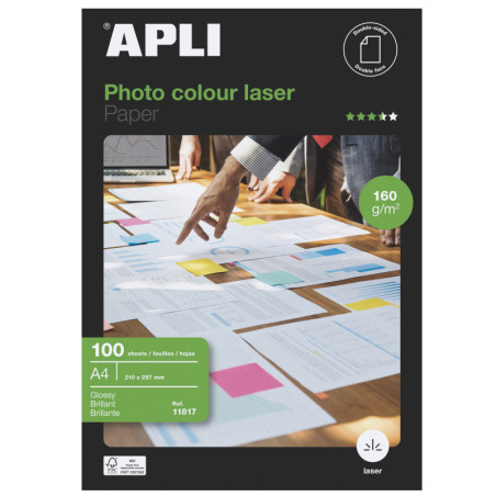PAPEL A4 160GR 100H. FOTOGRAFICO LASER GLOSSY DOBLE CARA APLI