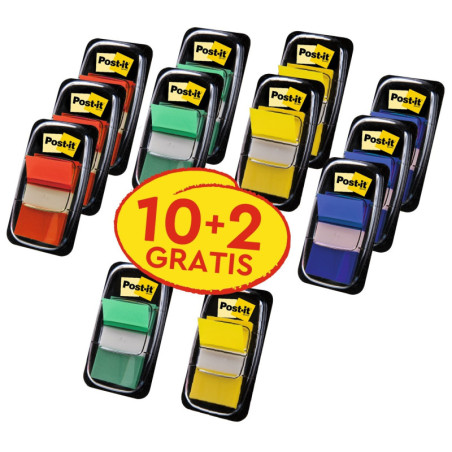 PACK 10+2 MARCADORES INDEX 25,4X43,2MM COLORES SURTIDOS 680P10+2 POST-IT 7000081628
