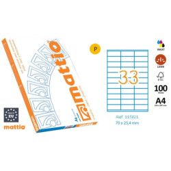 ETIQ. INK/LAS/FOT A4 70X25,4 CJ.100H. CAN. RECTOS 3300U MATTIO