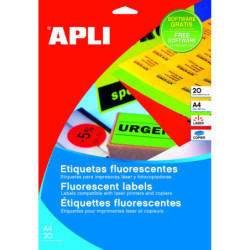 ETIQUETAS FLUOR A4 NARANJA 64X33,9 CANTOS ROMOS 20H. 480U APLI