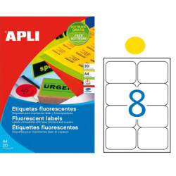 ETIQUETAS FLUOR AMARILLO A4 99,1X67,7 CANTOS ROMOS 20H. 160U APLI