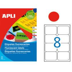 ETIQUETAS FLUOR ROJO A4 99,1X67,7 CANTOS ROMOS 20H. 160U APLI