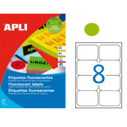 ETIQUETAS FLUOR VERDE A4 99,1X67,7 CANTOS ROMOS 20H. 160U APLI