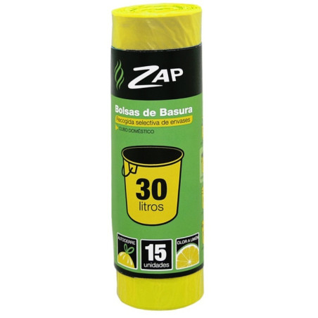BOLSA BASURA ZAP AMAR LIMON AUTOC 15Ux30L  POESSA