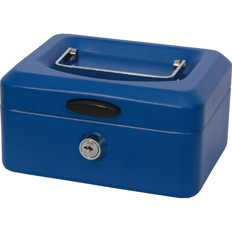 CAJA CAUDALES C/BANDEJA Y CIERRE PEQUEÑA AZUL POESSA