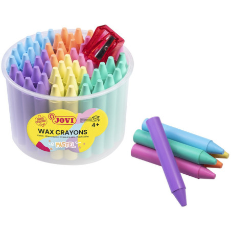 CERAS WAX CRAYONS JUMBO BOTE CON 60 CERAS COLORES PASTEL+SACAPUNTAS JOVI