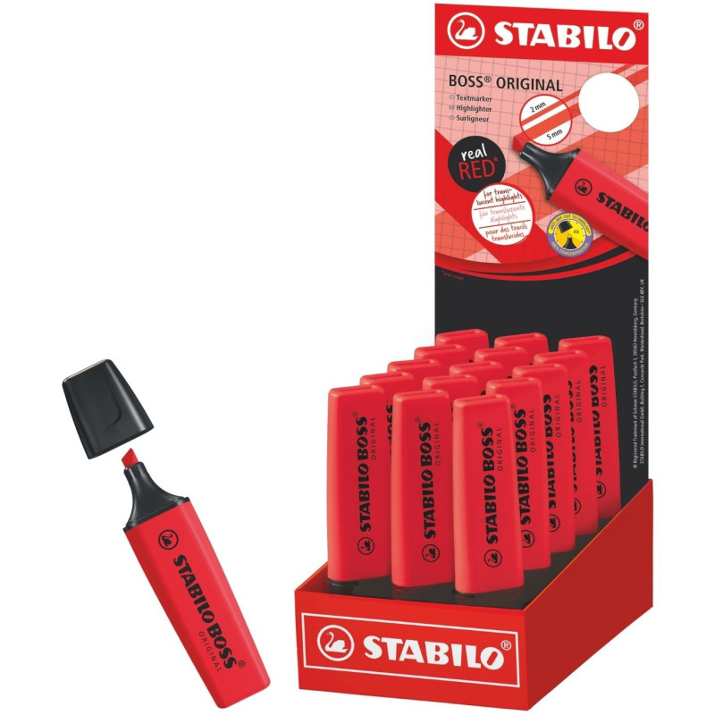 MARCD. FLUORESCENTE ROJO REAL EN CAJA DE 15u. STABILO BOSS