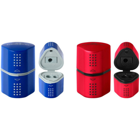SACAPUNTAS DEPOSITO TRIO GRIP 3 USOS ROJO Y AZUL (EXP.)FABER CASTELL