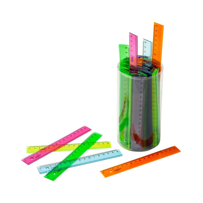 REGLA 16CM BOTE 100u. PLASTICO COLORES FLUOR FAIBO 816-19