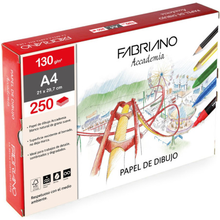 LAMINAS DIBUJO A4 130G CJ.250HJ GRANO NAT.ESCUELA FABRIANO