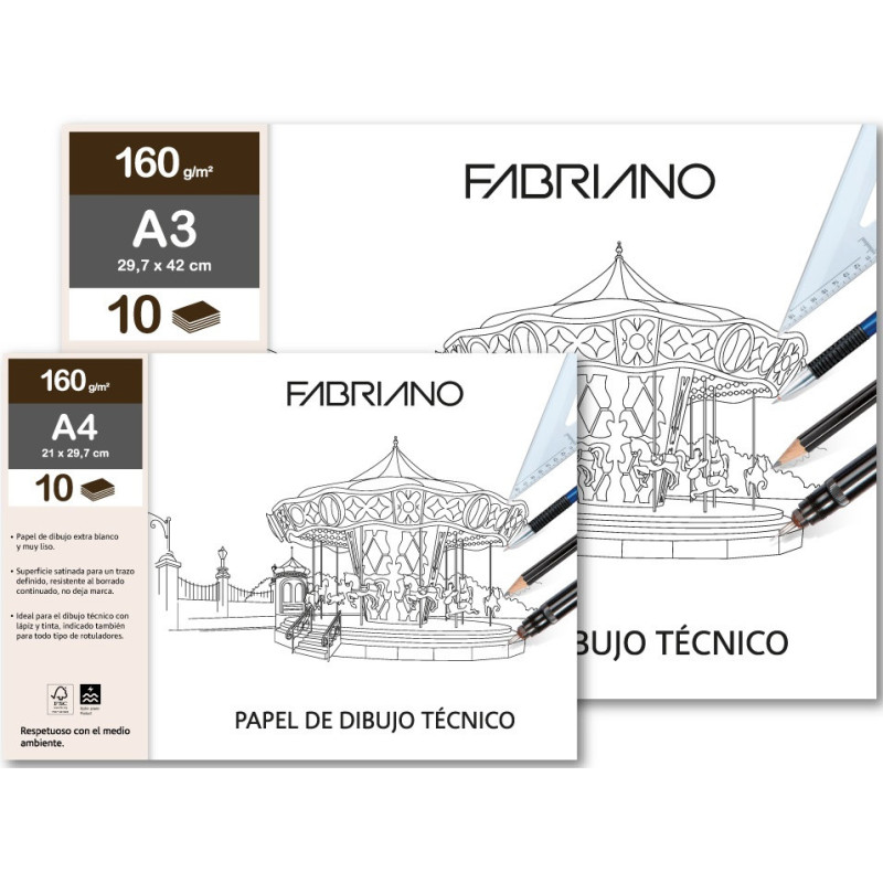 LAMINAS DIBUJO A3 160G 10HJ LISO DISEÑO FABRIANO