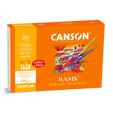 LAMINAS DIBUJO A4 BLANCA 21X29,7CM  130GR 250H. BASIK CANSON