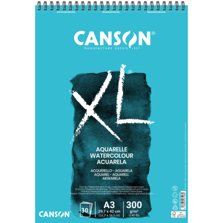 BLOC DIBUJO ESPIRAL A3 30H MICR CANSON XL AQUARELLE FINO 300G