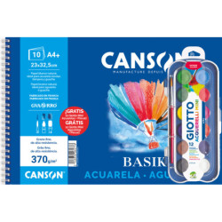 BLOC DIBUJO PROMO ESPIRAL 23X32,5 10H GUARRO ACUARELA 370G+ caja 12 ACUARELAS GIOTTO GRATIS FILA